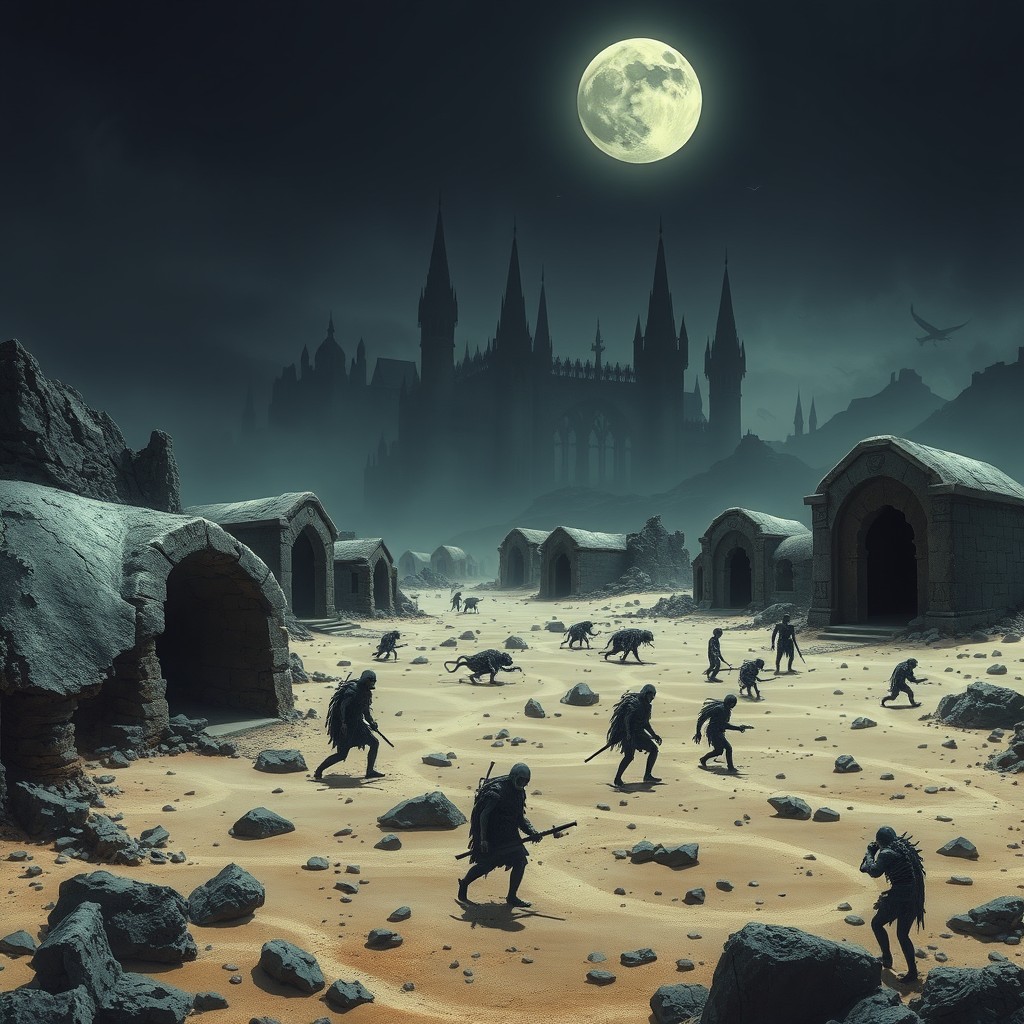 A D&D style backdrop featuring an ominous undead city looming in the distance