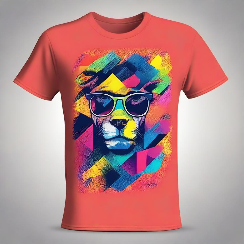 Generate an innovative and unique t-shirt design, incorporating distinctive graphics and vibrant colors, setting it apart from typical designs.