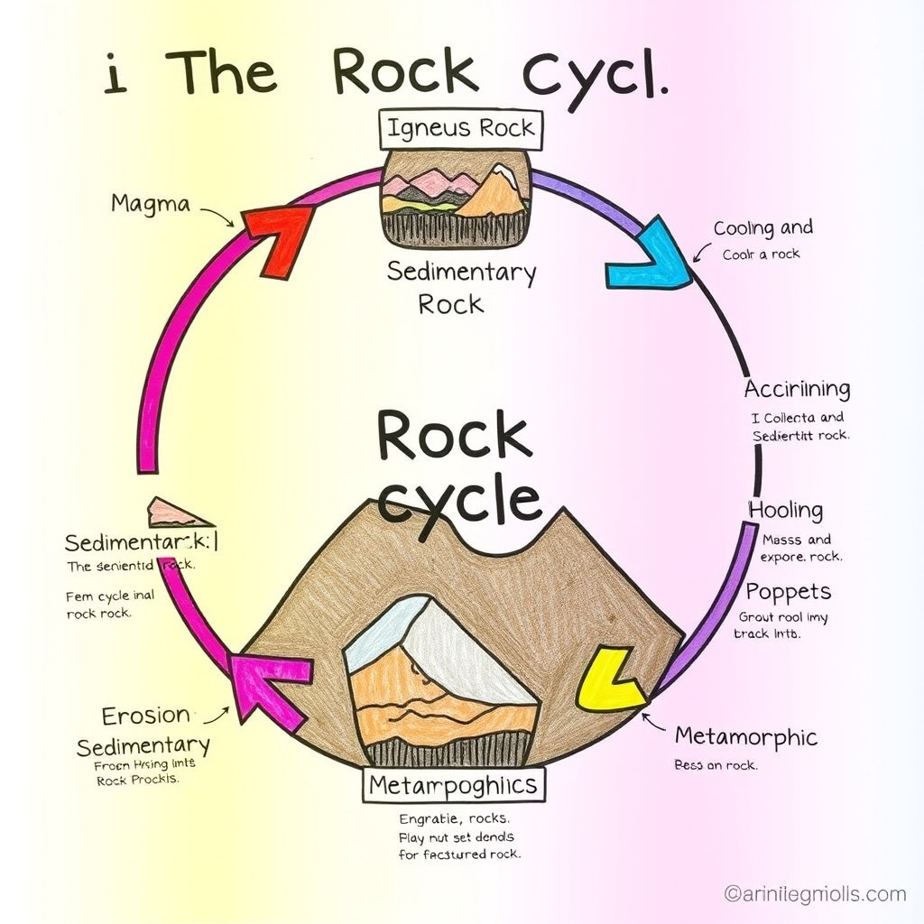 Explore the Rock Cycle: A Colorful Diagram of Igneous, Sedimentary, and ...