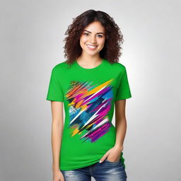 Generate an innovative and unique t-shirt design, incorporating distinctive graphics and vibrant colors, setting it apart from typical designs.