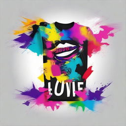 Generate a completely new and unique t-shirt design that blends novelty with style, featuring unique graphics and unexpected bursts of color.