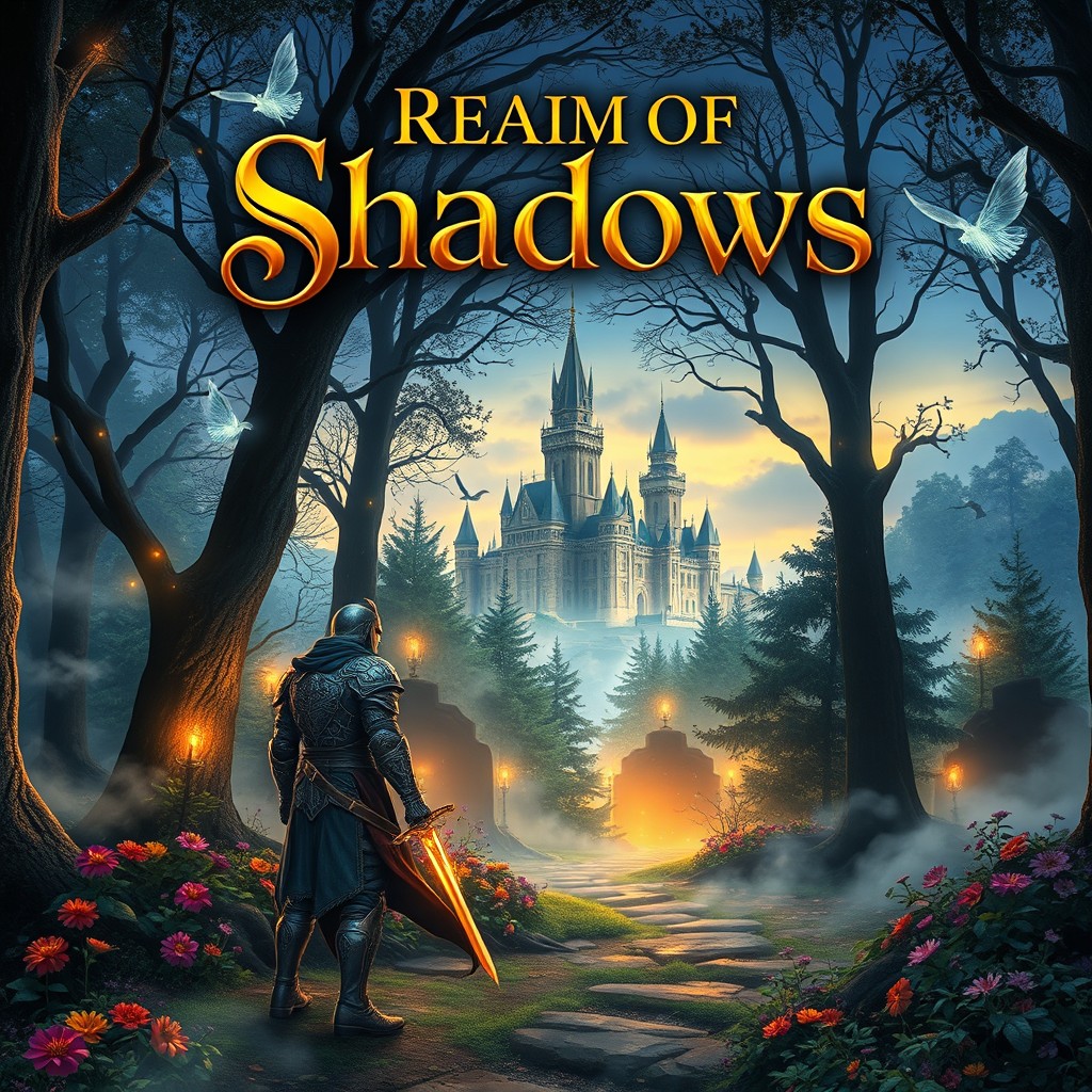 A visually captivating book cover for a fantasy novel, featuring a mystical forest scene at dusk