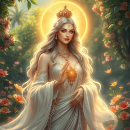 A breathtakingly beautiful divine feminine figure, embodying grace and elegance