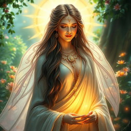 A breathtakingly beautiful divine feminine figure, embodying grace and elegance