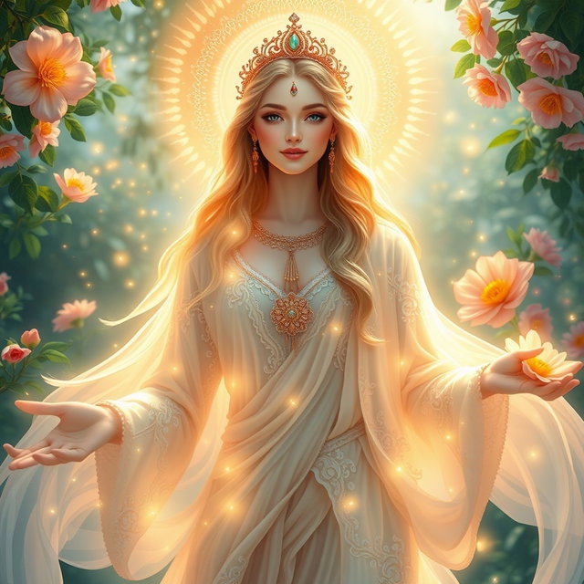 A breathtakingly beautiful divine feminine figure, embodying grace and elegance
