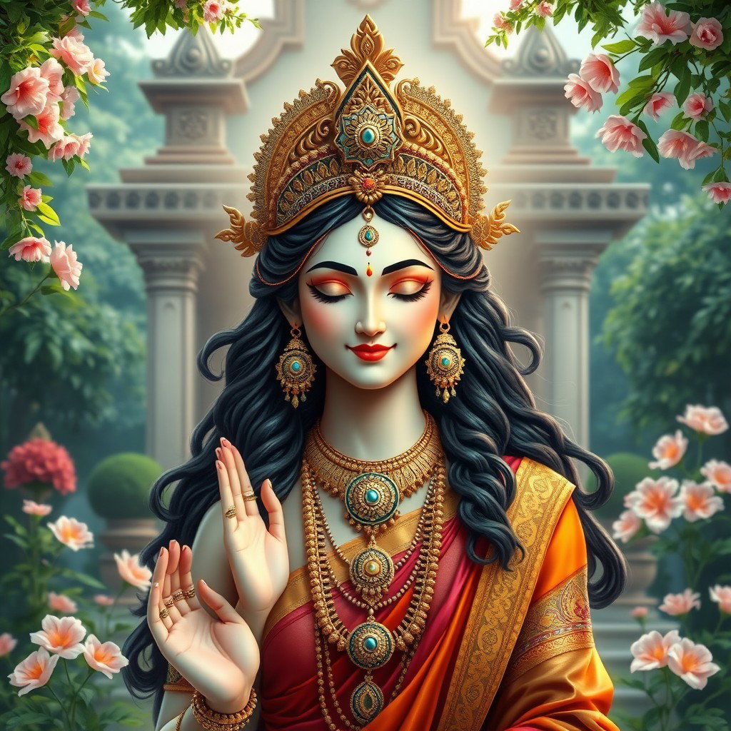 A beautifully depicted Hindu goddess, showcasing grace, strength, and divine elegance