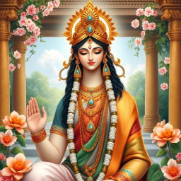 A beautifully depicted Hindu goddess, showcasing grace, strength, and divine elegance