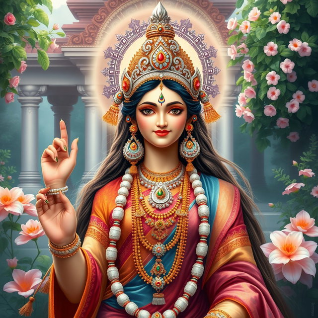 A beautifully depicted Hindu goddess, showcasing grace, strength, and divine elegance