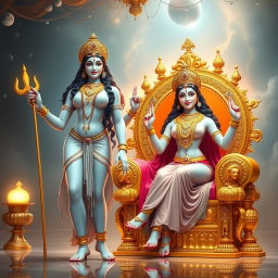 A stunning and artistic depiction of two divine goddess Devi figures with glowing, milk-like skin