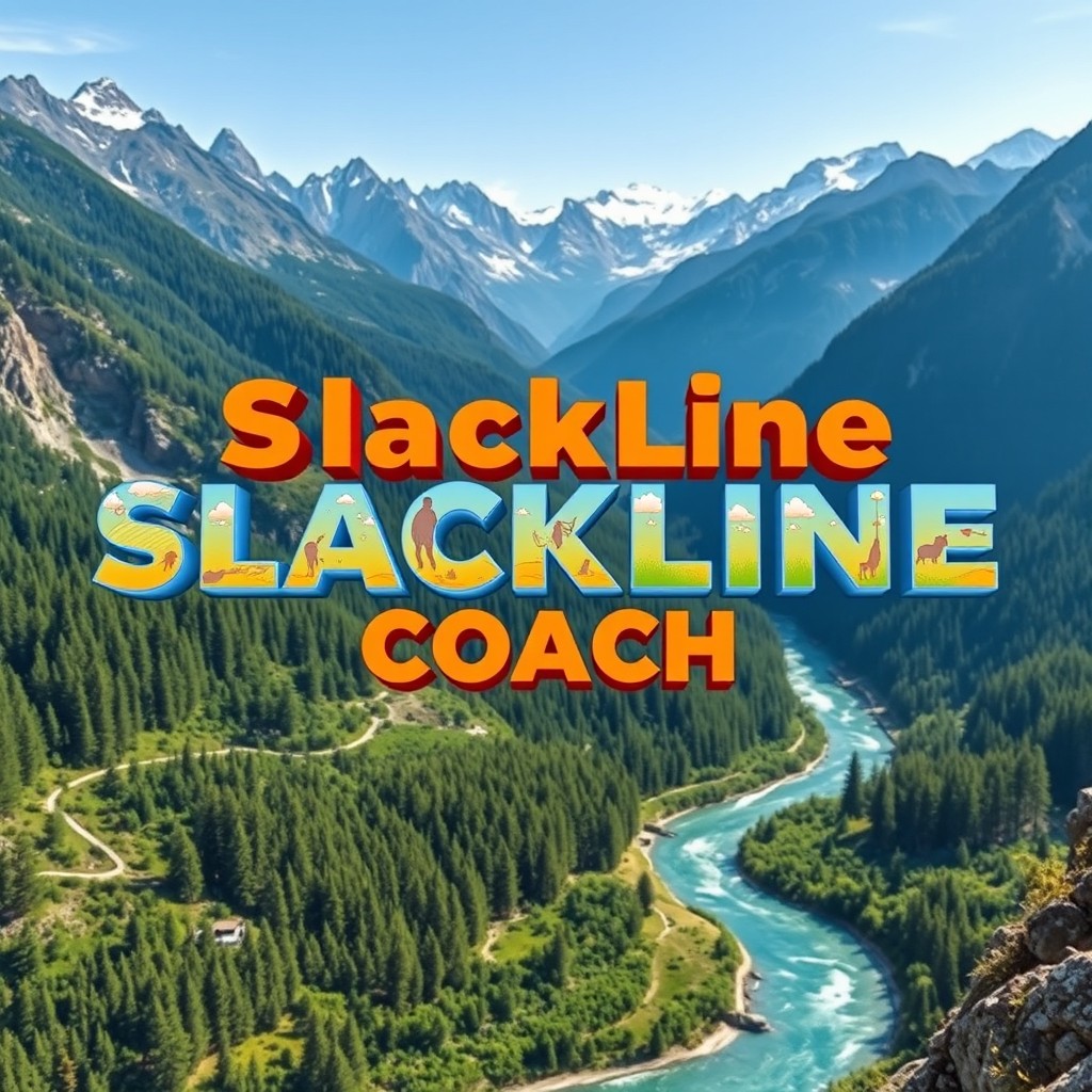 A stunning high-resolution print featuring the inscription "SlackLine Coach" prominently displayed in a vibrant 3D font
