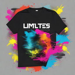 Innovate a fresh and unique t-shirt design, integrating unique graphics, bold colors, and the phrase 'Limitless Vibe' in an artistic manner.