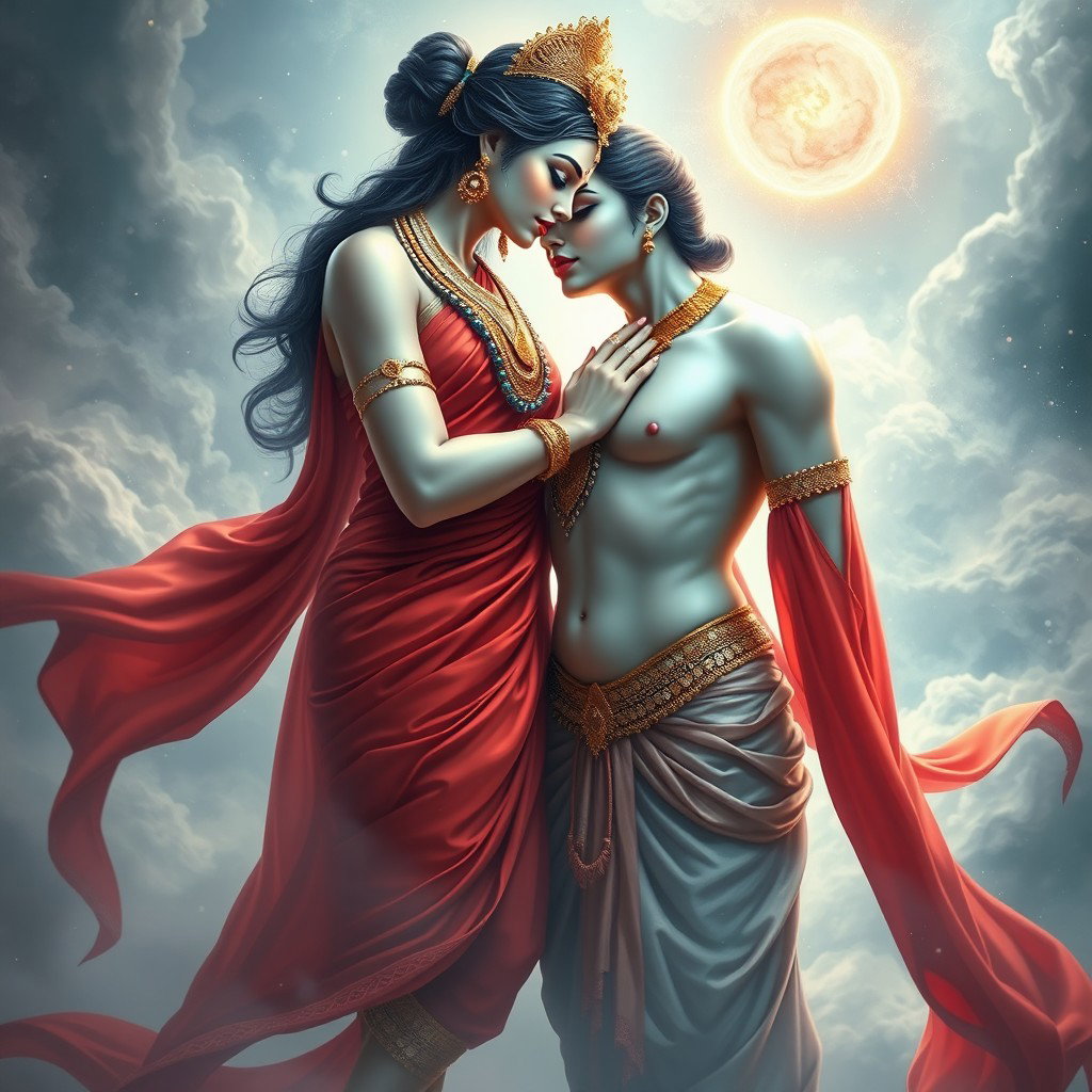 An exquisite depiction of a divine goddess with beautiful milk-glow skin, adorned with elegant jewelry around her neck and shimmering payals on her feet
