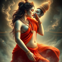 An exquisite depiction of a divine goddess with beautiful milk-glow skin, adorned with elegant jewelry around her neck and shimmering payals on her feet