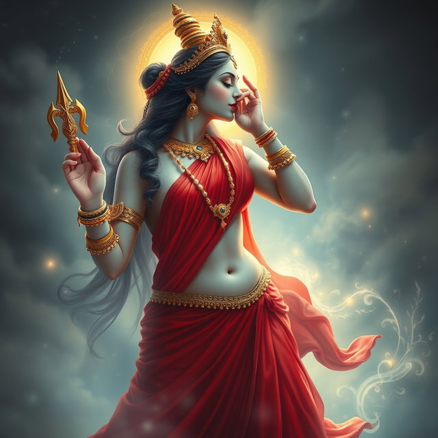 An exquisite depiction of a divine goddess with beautiful milk-glow skin, adorned with elegant jewelry around her neck and shimmering payals on her feet