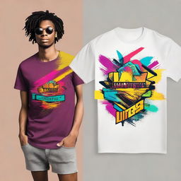 Innovate a fresh and unique t-shirt design, integrating unique graphics, bold colors, and the phrase 'Limitless Vibe' in an artistic manner.