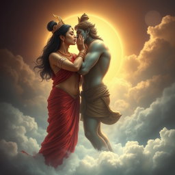 A mesmerizing scene depicting a beautiful devi (goddess) in the enchanting realm of Swarglok