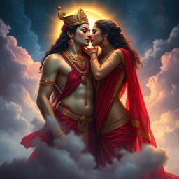 A mesmerizing scene depicting a beautiful devi (goddess) in the enchanting realm of Swarglok