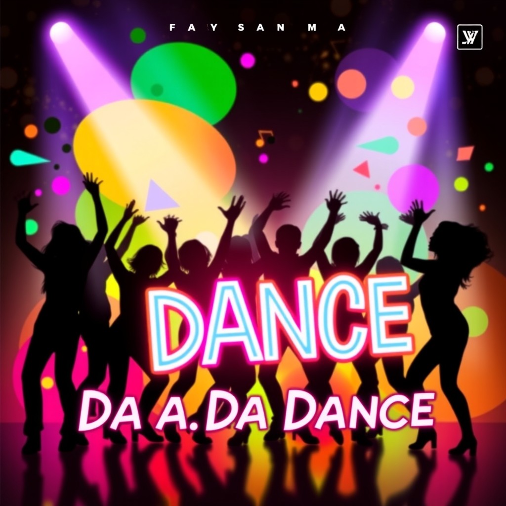 A vibrant and energetic album cover for a song titled 'Da Da Dance'