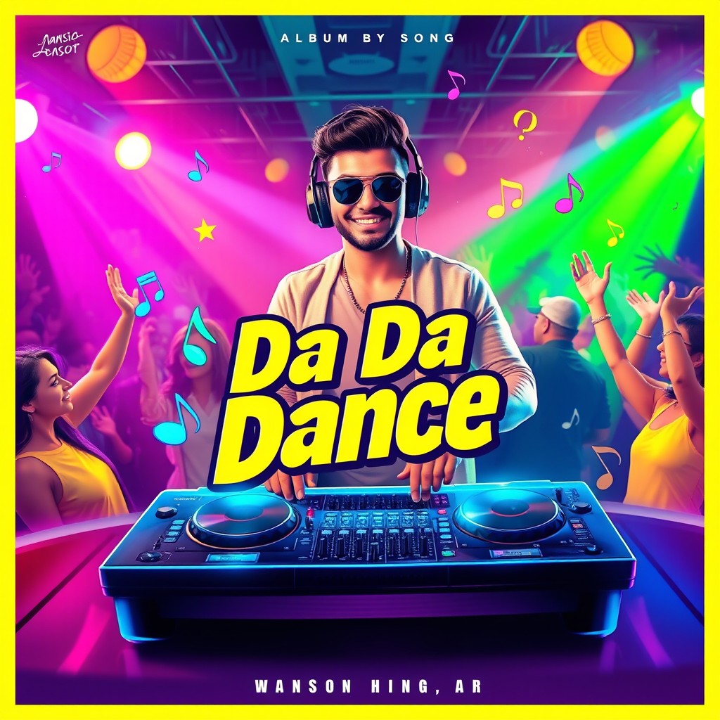 A vibrant and dynamic album cover for a song titled 'Da Da Dance'