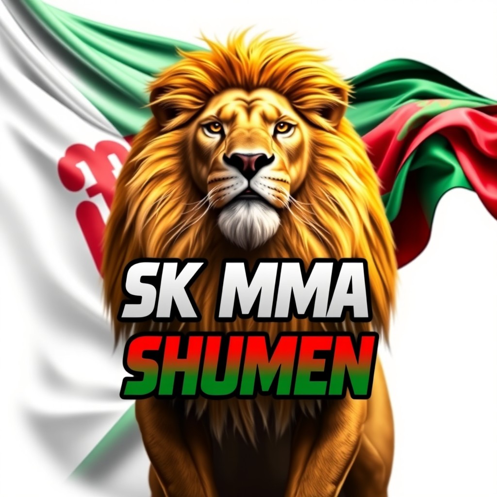 A striking composition featuring a majestic lion posed prominently in the foreground, symbolizing strength and courage, with a flowing Bulgarian flag billowing gracefully in the background
