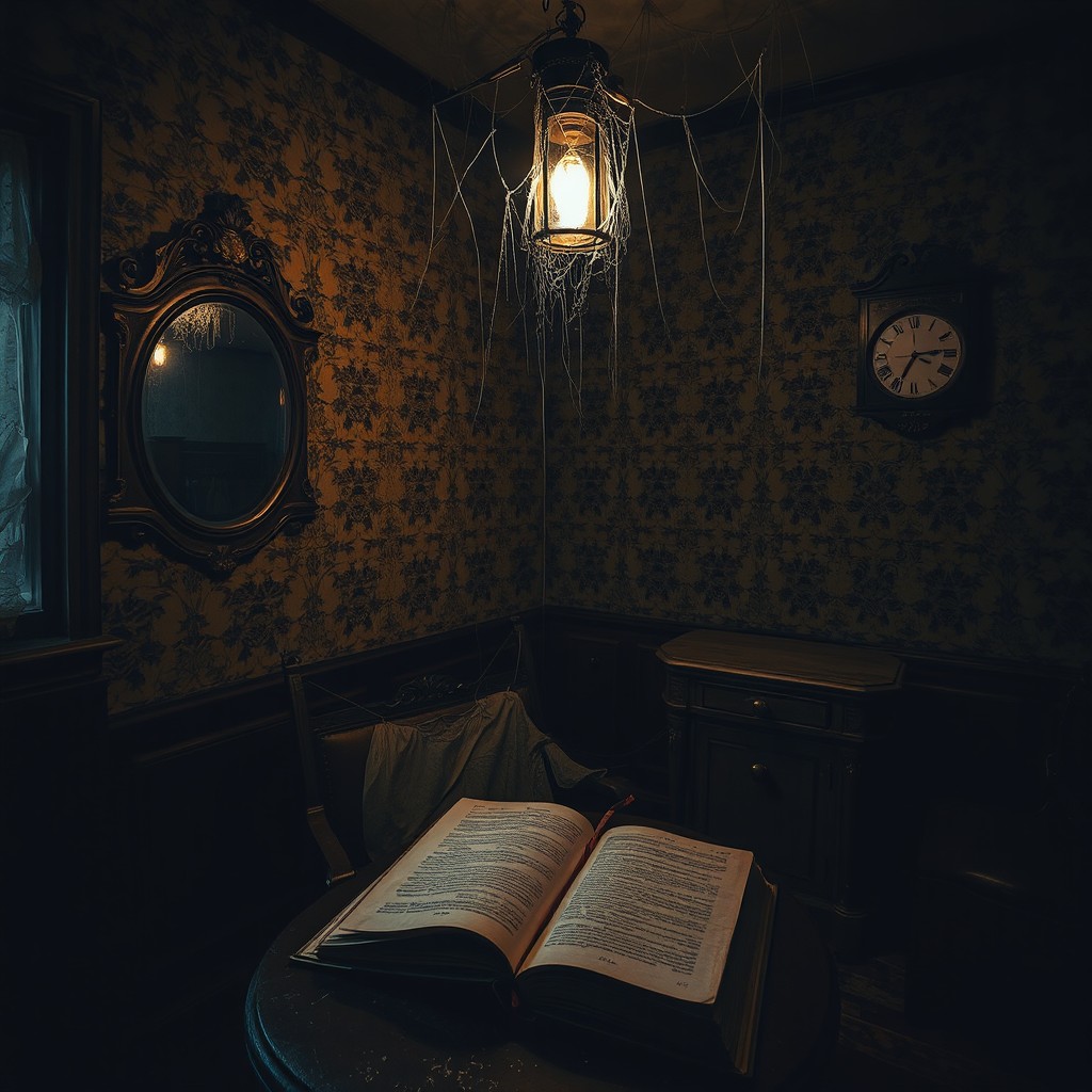 A mysterious and atmospheric depiction of Room 13, an enigmatic space filled with shadows and secrets