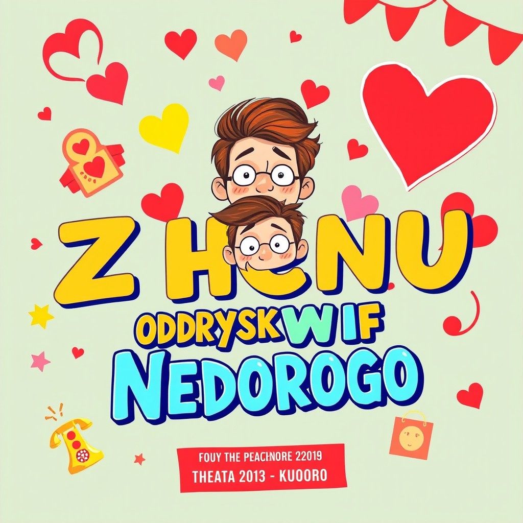 A vibrant and engaging poster design for a theatrical play titled "Podyskivayu Zhenu Nedorogo" ("Searching for a Wife Cheaply")
