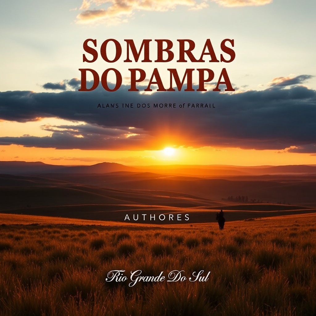 A book cover design for "SOMBRAS DO PAMPA", showcasing the stunning natural beauty of the Rio Grande do Sul region of Brazil