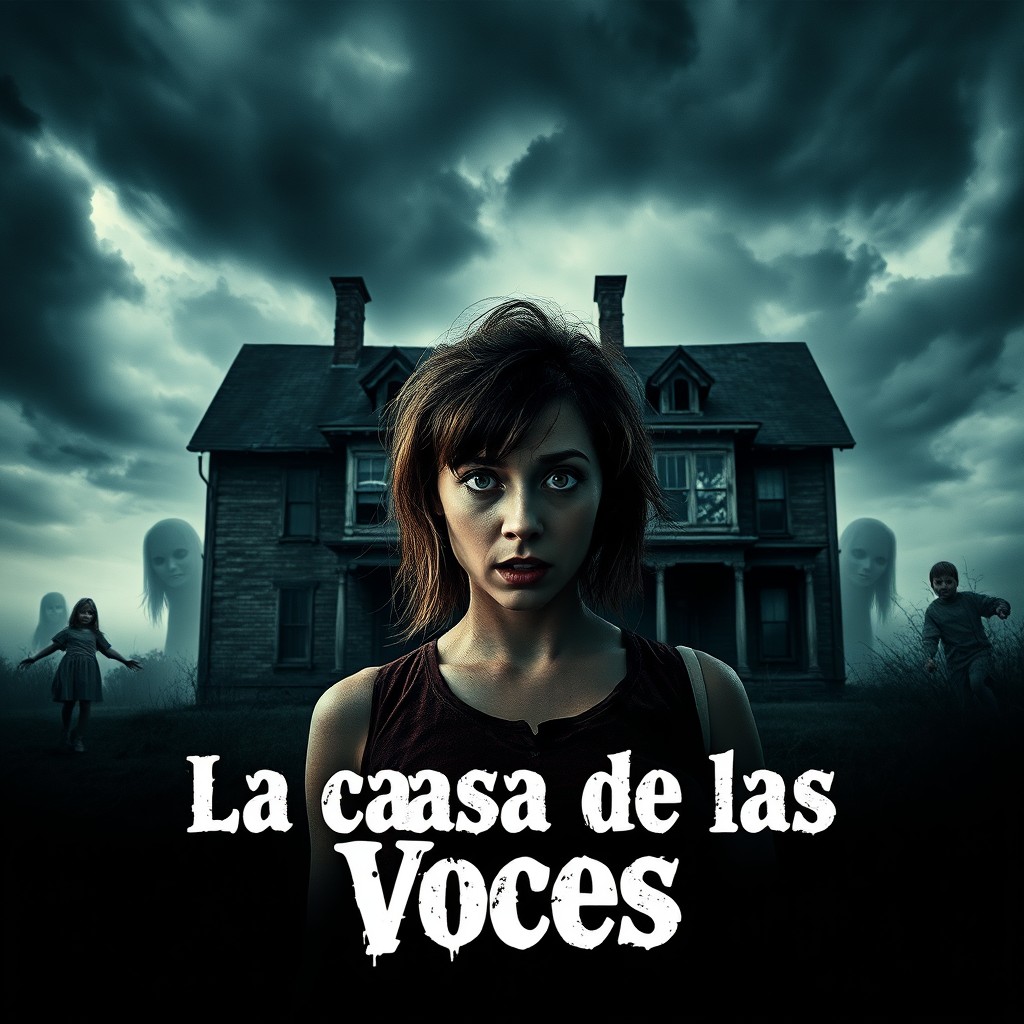 A haunting movie poster for a horror film titled 'La casa de las Voces'