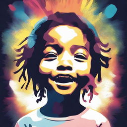 A creative music poster featuring a child radiating joy yet possessing a melancholic aura, enhancing the multifaceted nature of emotions, possibly the album cover for a band exploring mental health themes.