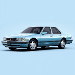 A new sedan created by the Russian company Lada, resembling the 1994 Chevrolet Caprice, featuring a soft blue color