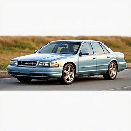A new sedan created by the Russian company Lada, resembling the 1999 Chevrolet Caprice, featuring a soft blue color