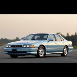 A new sedan created by the Russian company Lada, resembling the 1999 Chevrolet Caprice, featuring a soft blue color