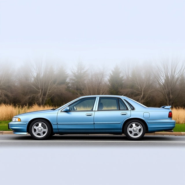 A new sedan created by the Russian company Lada, resembling the 1999 Chevrolet Caprice, featuring a soft blue color