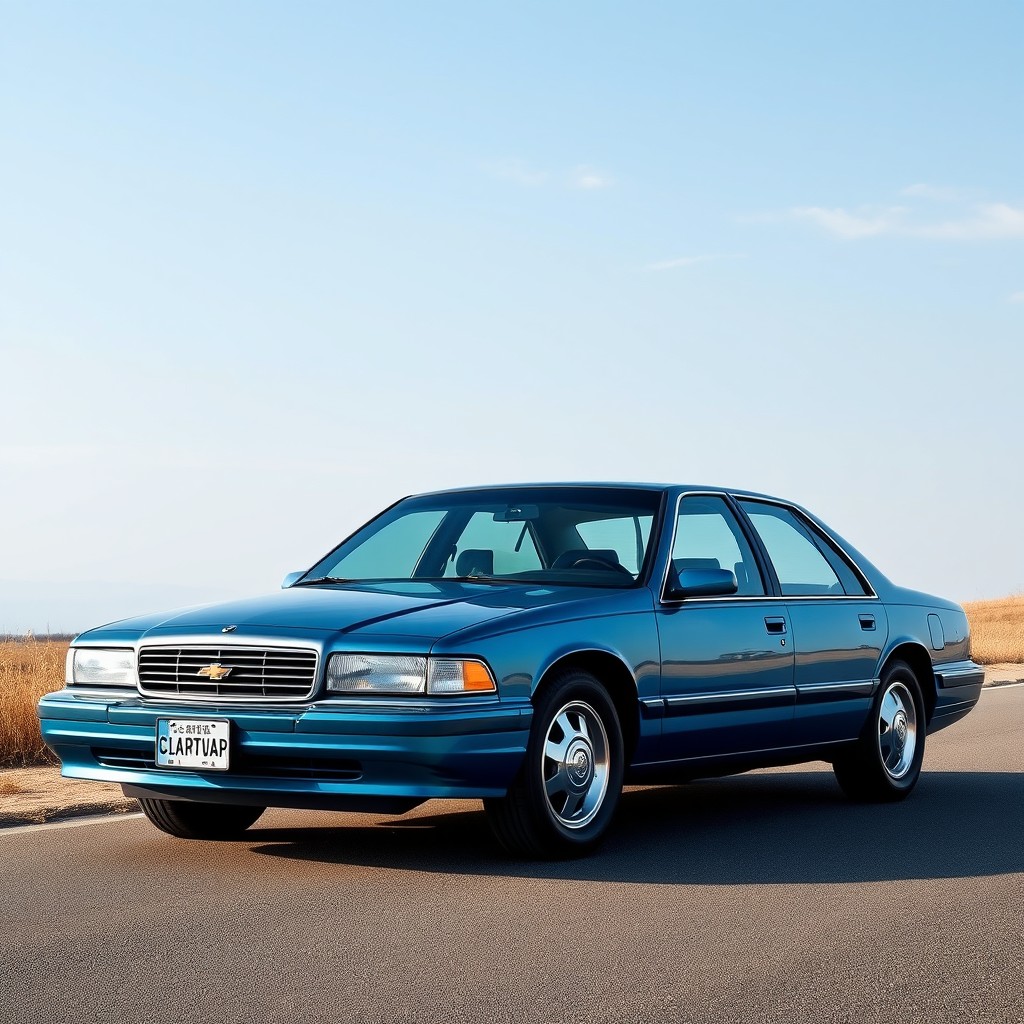 A new blue car created by the Russian company Lada, styled similar to the 1999 Chevy Caprice but as a modern reinterpretation of an old model