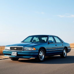 A new blue car created by the Russian company Lada, styled similar to the 1999 Chevy Caprice but as a modern reinterpretation of an old model