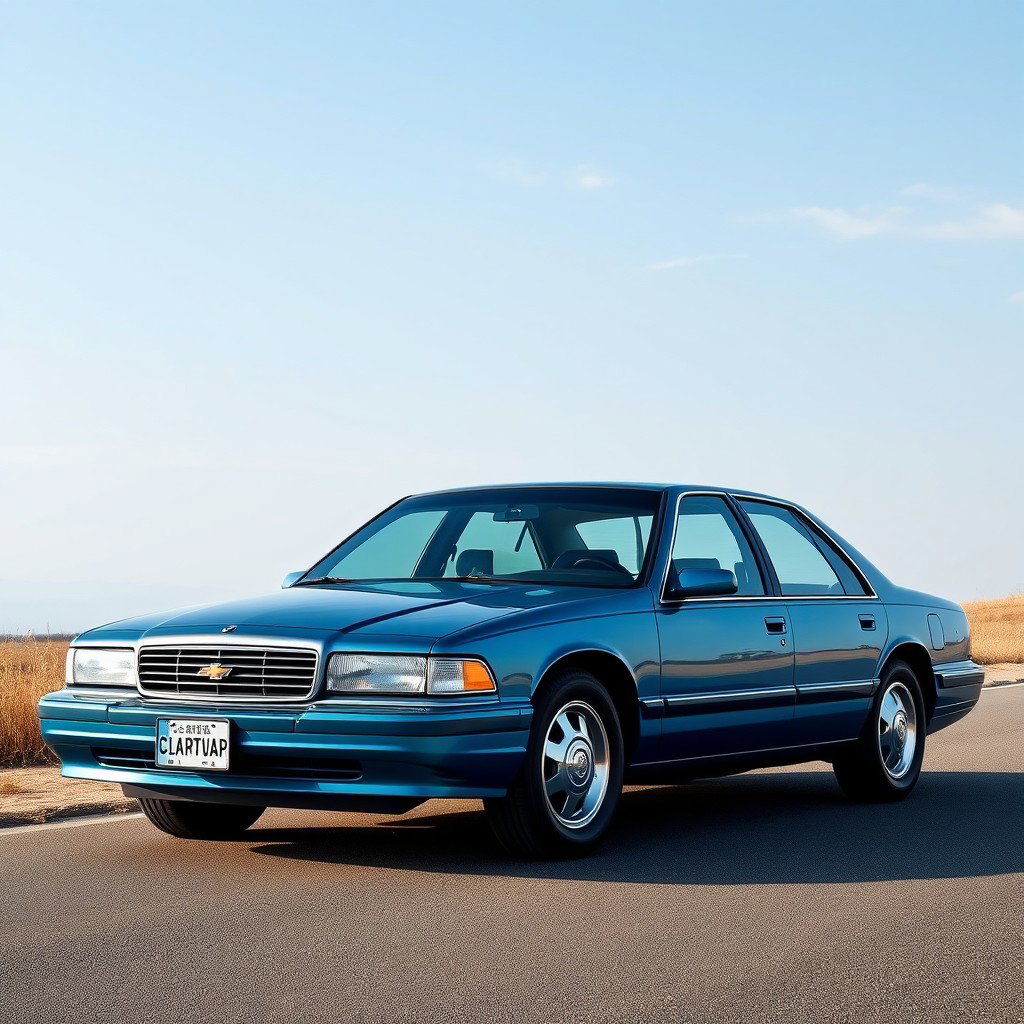 A new blue car created by the Russian company Lada, styled similar to the 1999 Chevy Caprice but as a modern reinterpretation of an old model
