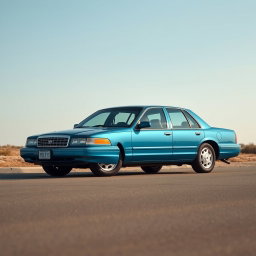 A new blue car created by the Russian company Lada, styled similar to the 1999 Chevy Caprice but as a modern reinterpretation of an old model