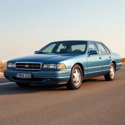A new blue car created by the Russian company Lada, styled similar to the 1999 Chevy Caprice but as a modern reinterpretation of an old model