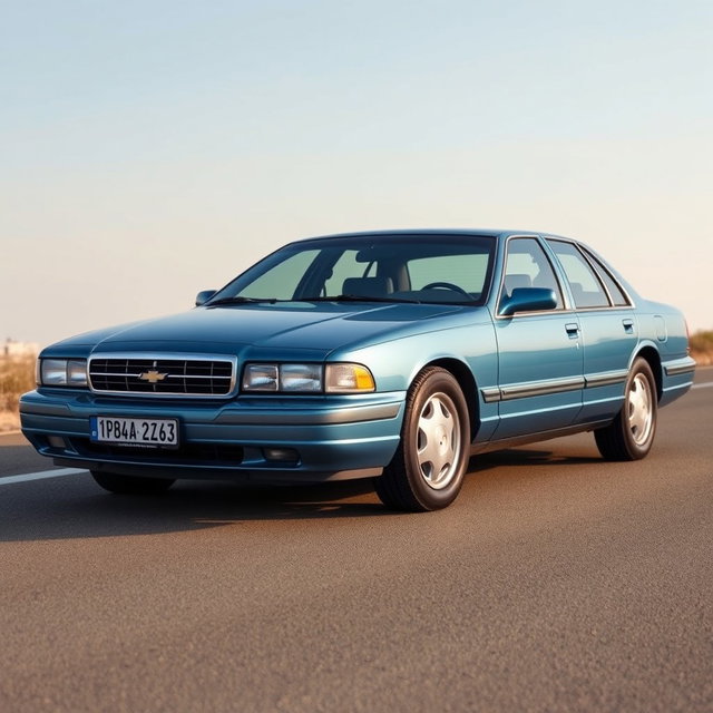 A new blue car created by the Russian company Lada, styled similar to the 1999 Chevy Caprice but as a modern reinterpretation of an old model