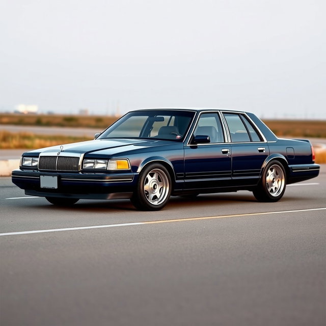 A modern interpretation of a full-size sedan that embodies the essence of the 1994 American cars such as the Caprice, Crown Victoria, and Town Car, created by the Russian company Lada