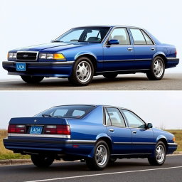 A car created by the Russian company Lada, designed to resemble an American full-size sedan from 1997, specifically the 4th generation Caprice
