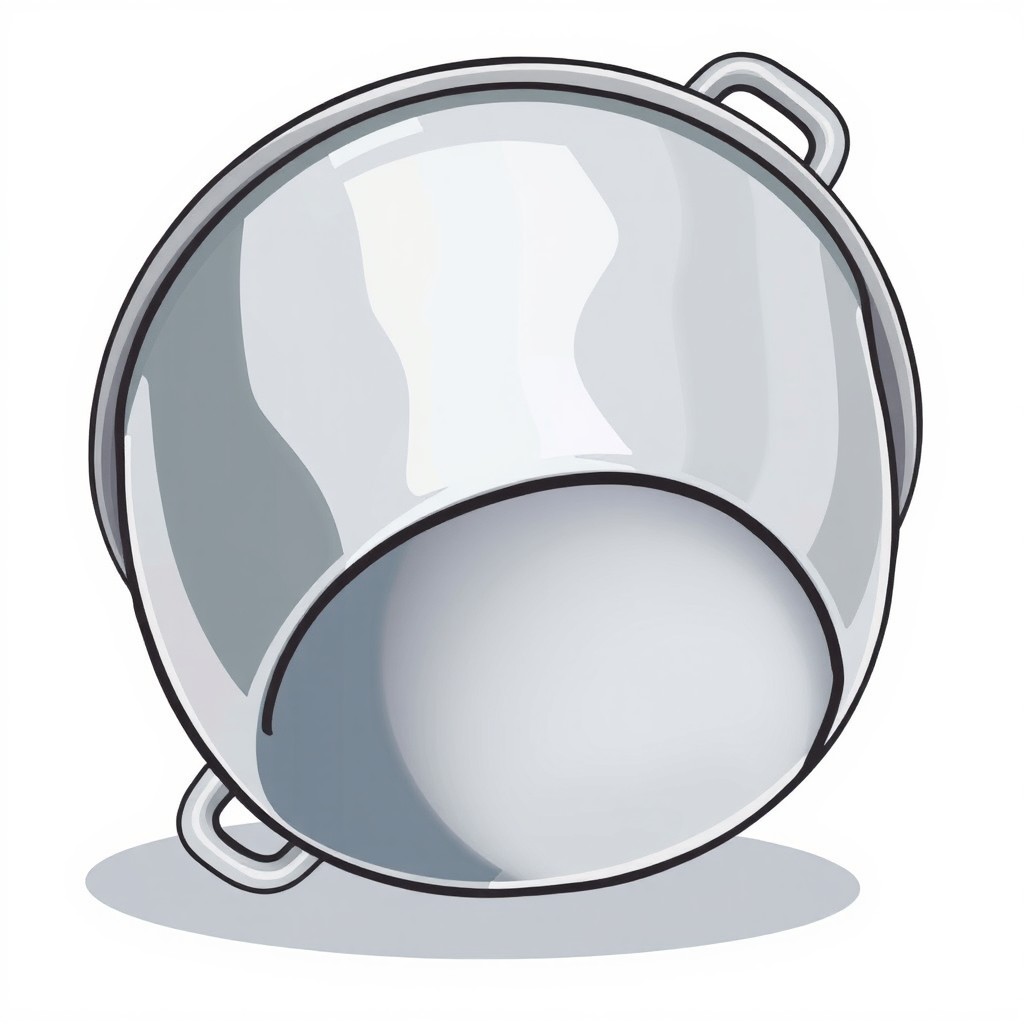 A cartoon-style illustration of a silver pot turned upside down, showcasing its shiny and reflective surface