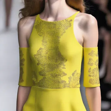 The designer added a subtle jag on the sleeve of the dress, creating an unexpected pop of color.