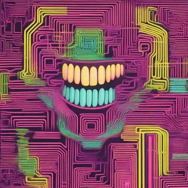 In the futuristic world of the novel, humans take advantage of advanced technology to jag their teeth with neon-colored patterns.
