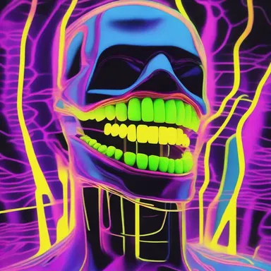 In the futuristic world of the novel, humans take advantage of advanced technology to jag their teeth with neon-colored patterns.