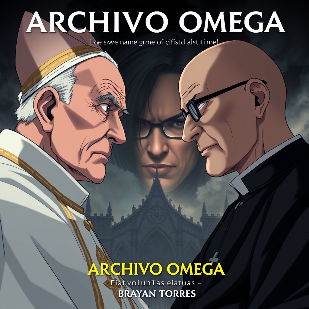 An anime-style illustration for a book cover featuring two religious figures dramatically facing each other