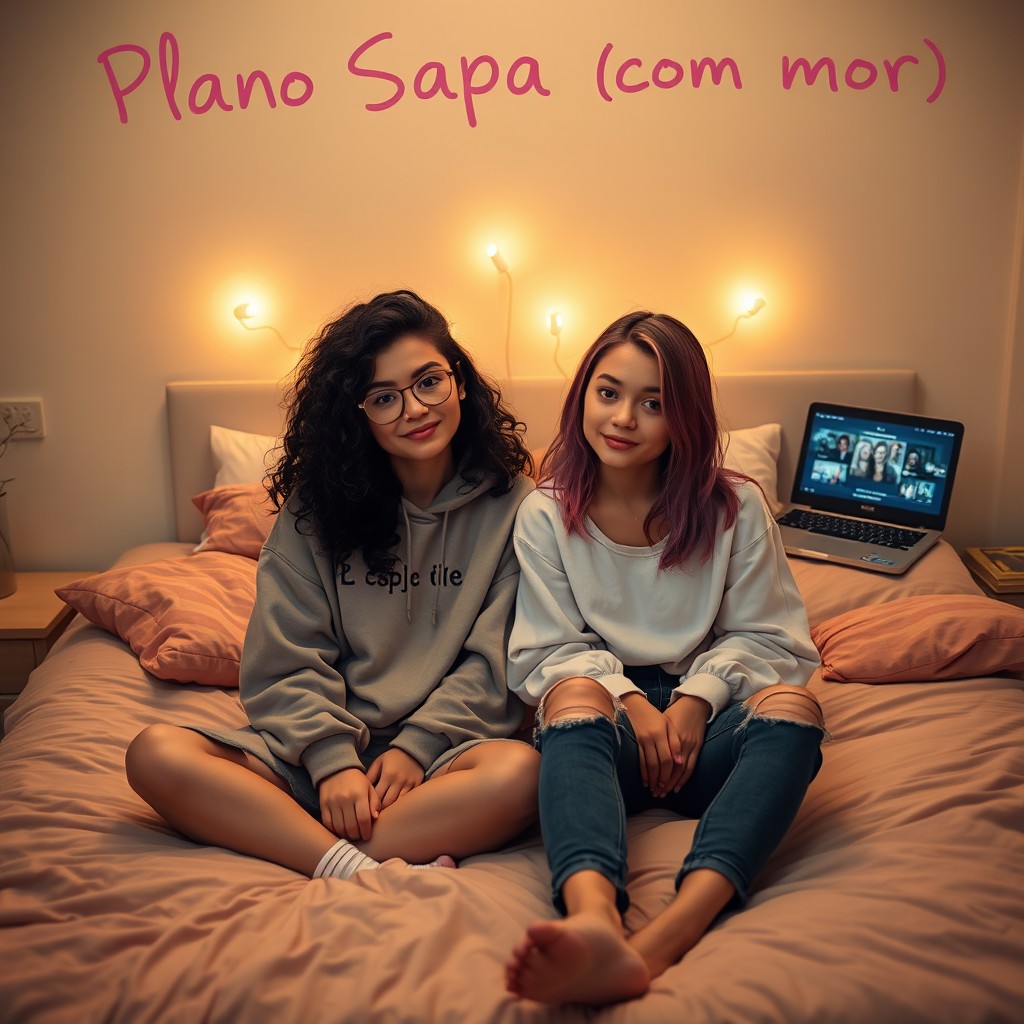 Two teenage girls sitting on a bed