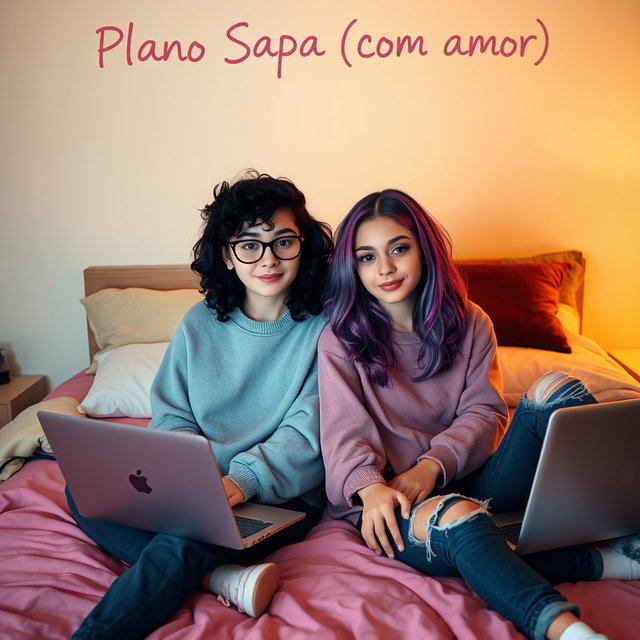 Two teenage girls sitting on a bed