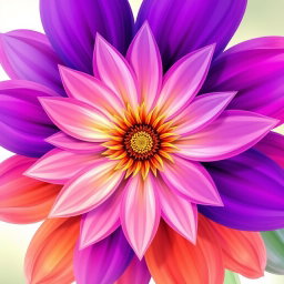 A vibrant and colorful abstract representation of a flower, with intricate petals and a radiant center, blending shades of purple, pink, and gold