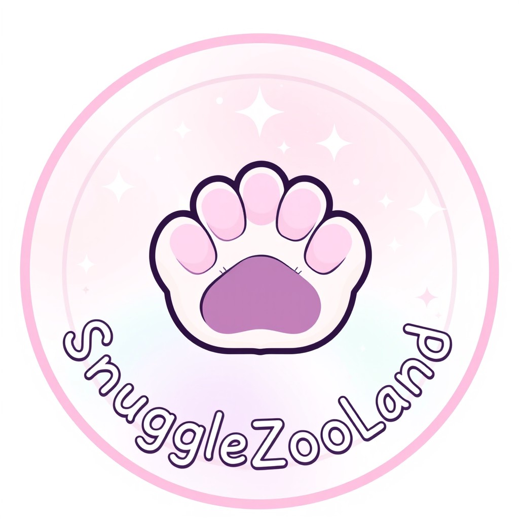 A pastel circular logo featuring a cute kawaii-style paw print in the center